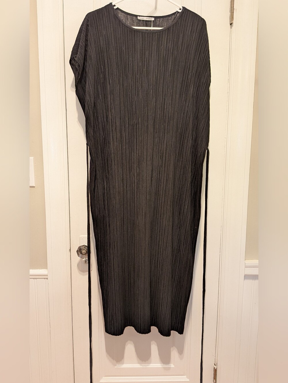 Zara Black Midi Pleated Dress with Side Ties